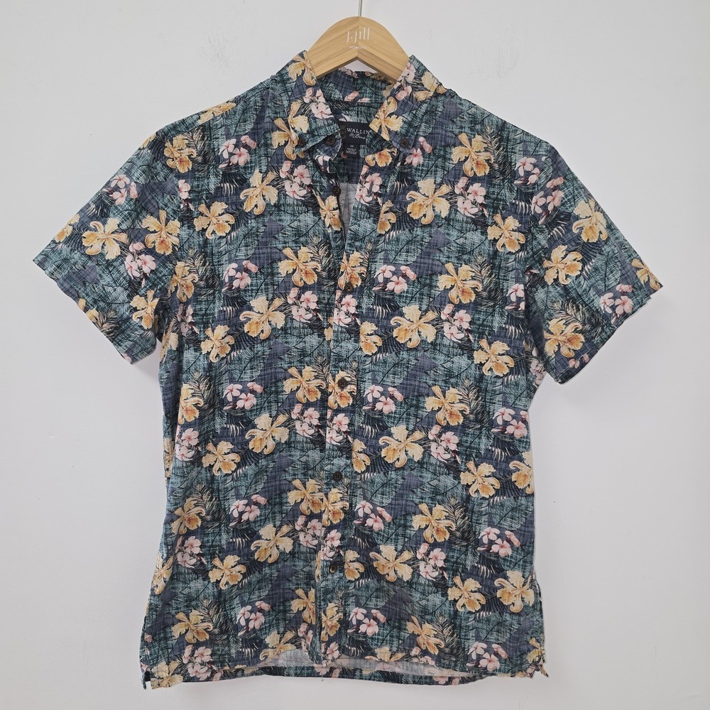 Wallin & Bros Short Sleeve Hawaiian Aloha Button Up Shirt Size M Floral Mens